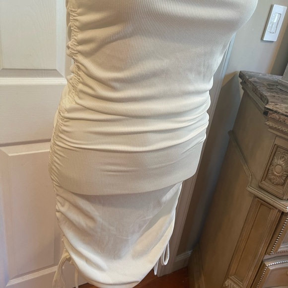Boutique White Ribbed Tee Sleeveless Dress W/Ruching SZ S - Picture 4 of 10